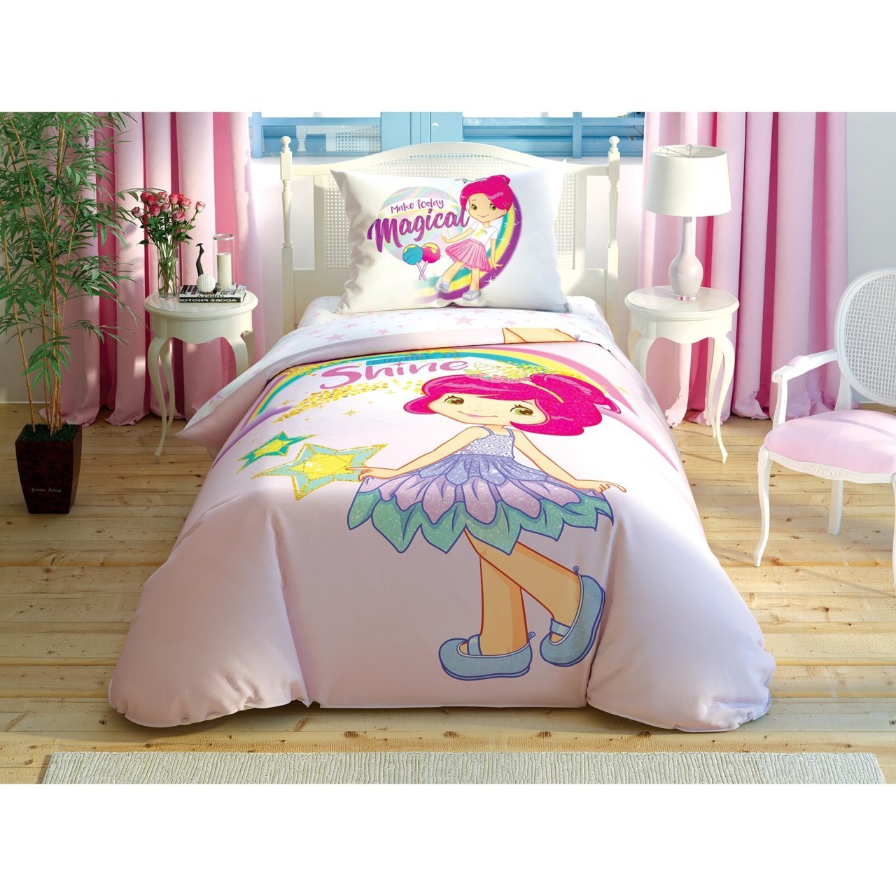 Taç Lisanslı Strawberry Shortcake Shine Tek Kişilik Nevresim Takımı