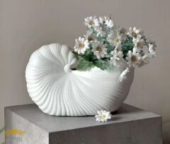 Yks Salyangoz Seramik Bej Dekoratif Vazo (27x18 Cm)