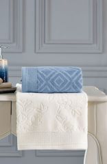 Özdilek Aile Bornoz Seti Pastoral Krem-Lacivert