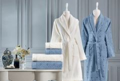 Özdilek Aile Bornoz Seti Pastoral Krem-Lacivert