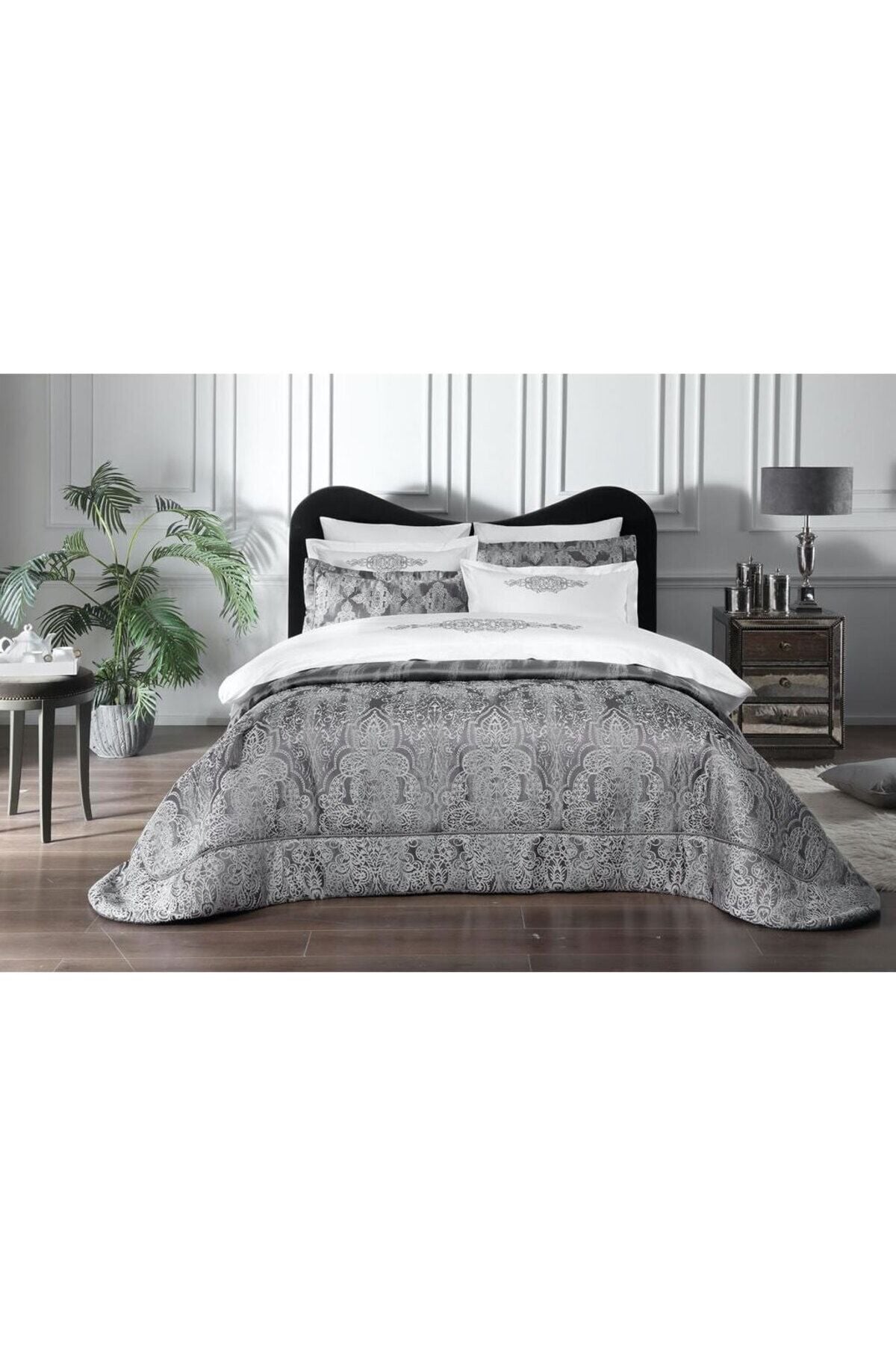 Taç İris Gri 10 Parça Çeyiz Seti -Yatak Örtüsü Seti
