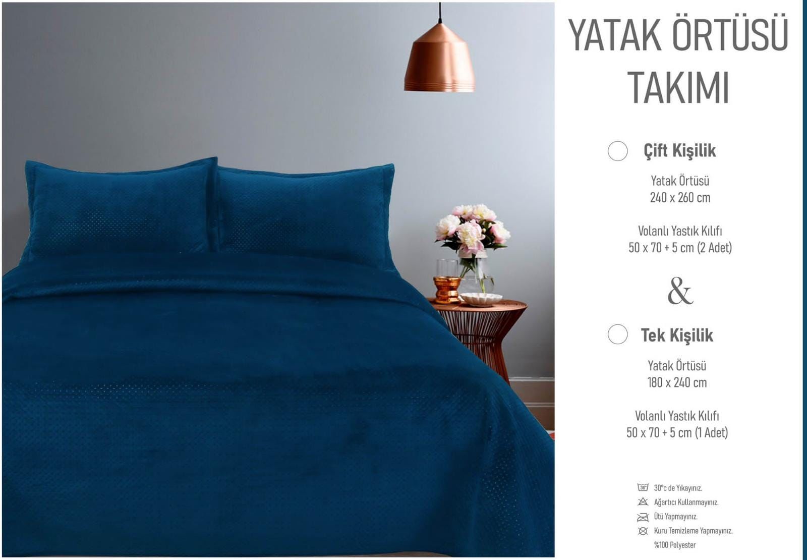 Meltem yatak örtüsü Tek Kişilik İndigo