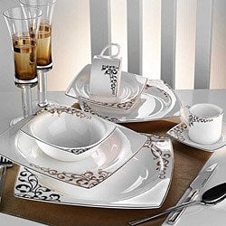 Kütahya Porselen Fileli Kare Bone 83 Parça 60109 Desenli Yemek Takımı