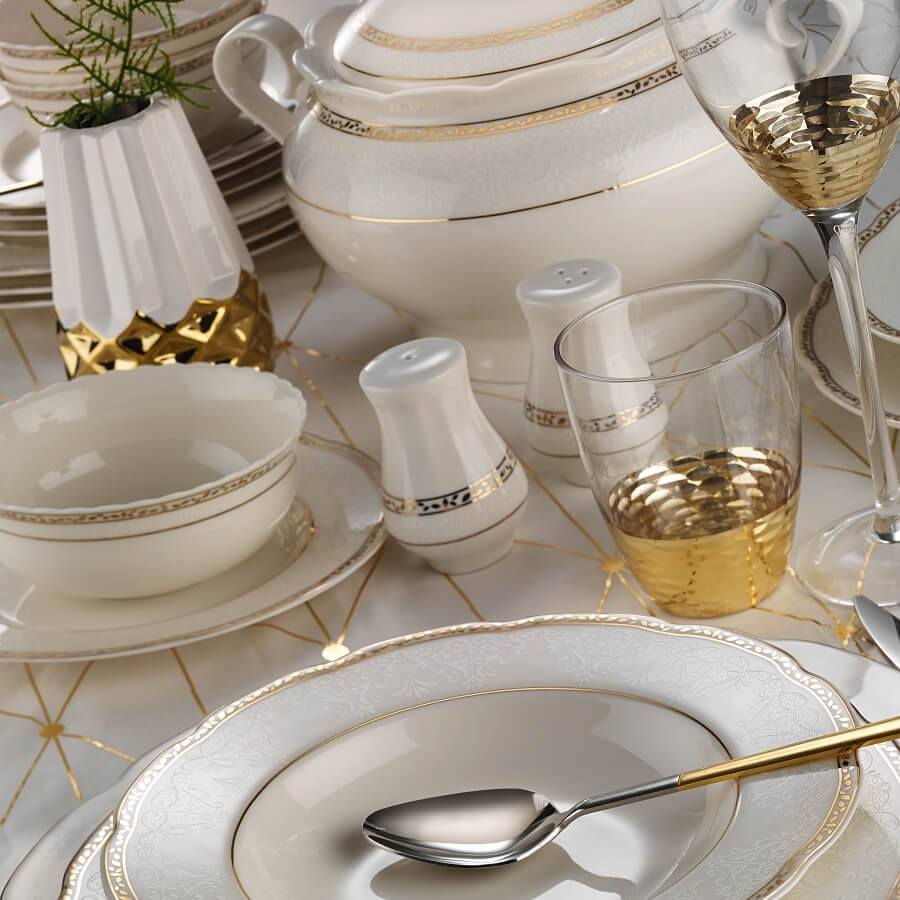 Kütahya Porselen Bone Olymos 62 Parça 10509 Desenli Yemek Takımı