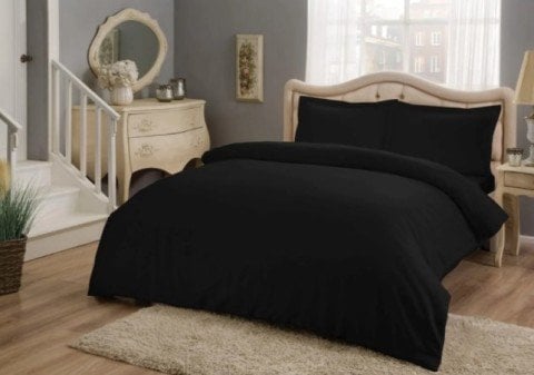 Taç Saten Basic Nevresim Takımı Çift Kişilik Siyah