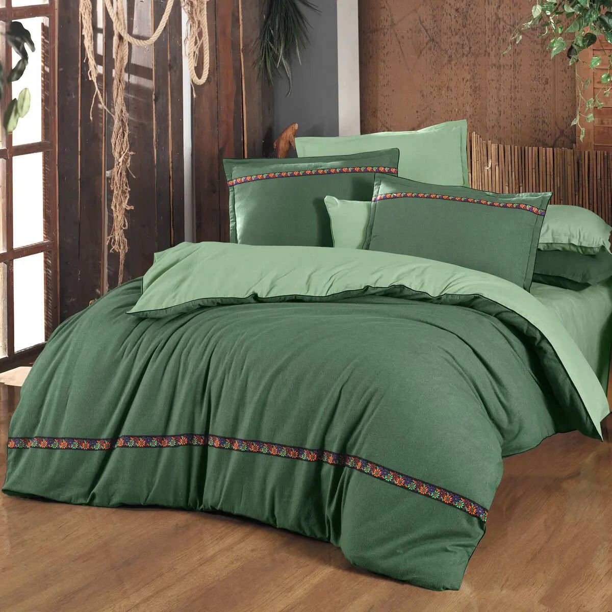 Sarev Enrike Flanel Nevresim Takımı Çift Kişilik Yeşil