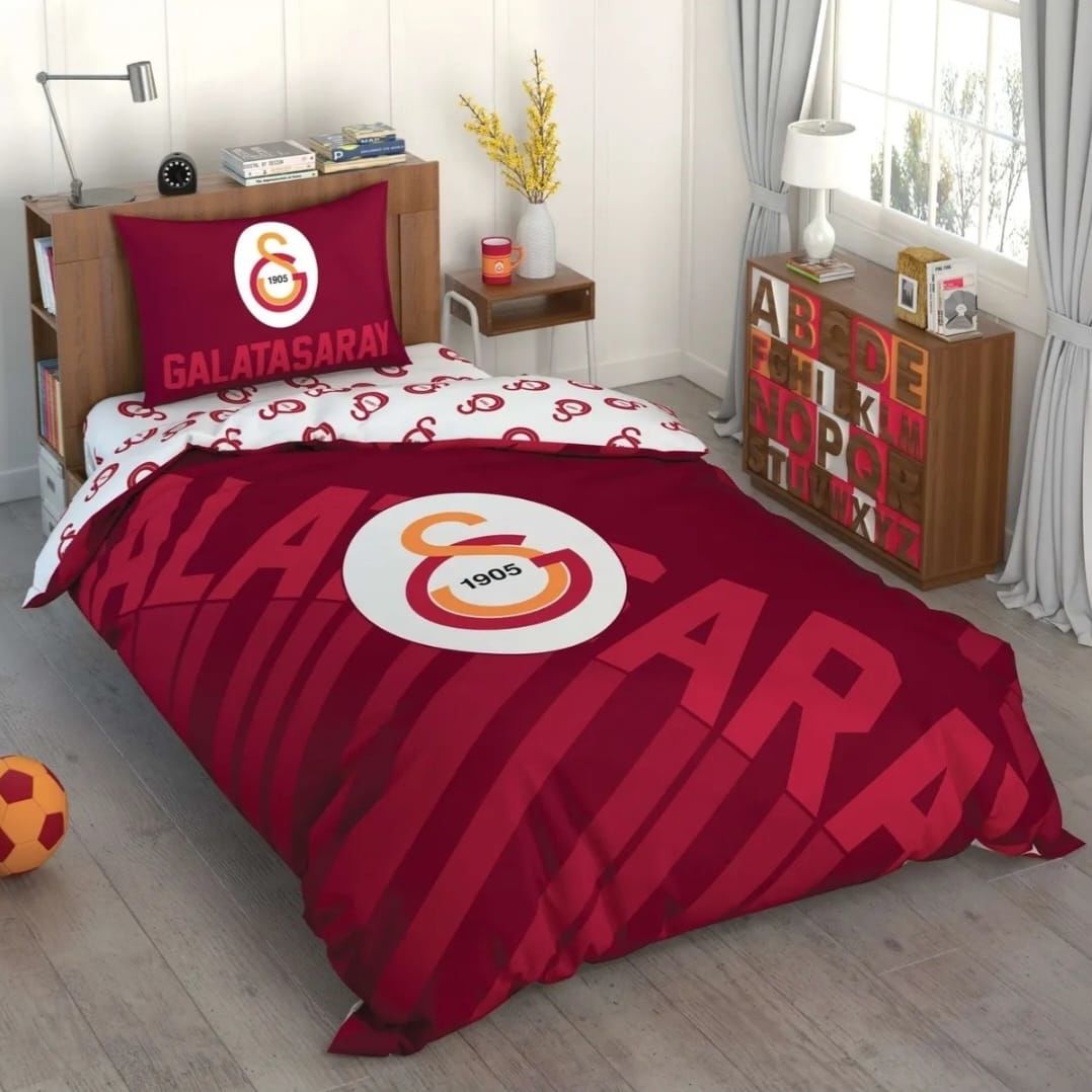 Taç Galatasaray Kırmızı Logo Pamuk Nevresim Takım tek kişilik