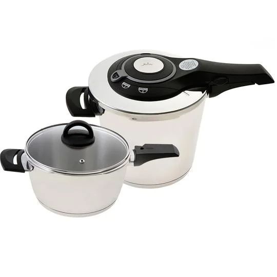 Jumbo Düdüklü Tencere 6+4 Litre Procook Açık Gri Paslanmaz Çelik