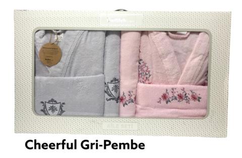 Özdilek Aile Bornoz Seti Cheerful Gri-Pembe