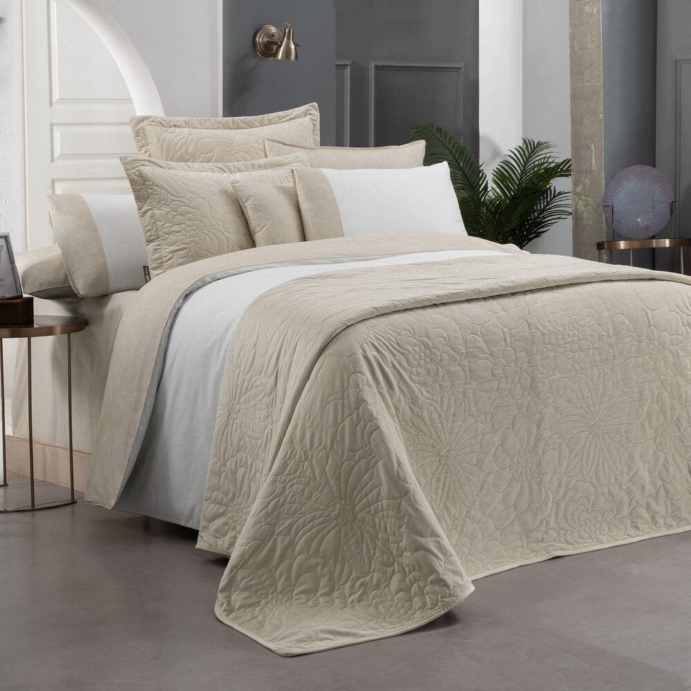 Floris Yatak Örtüsü Bej Çift Kişilik