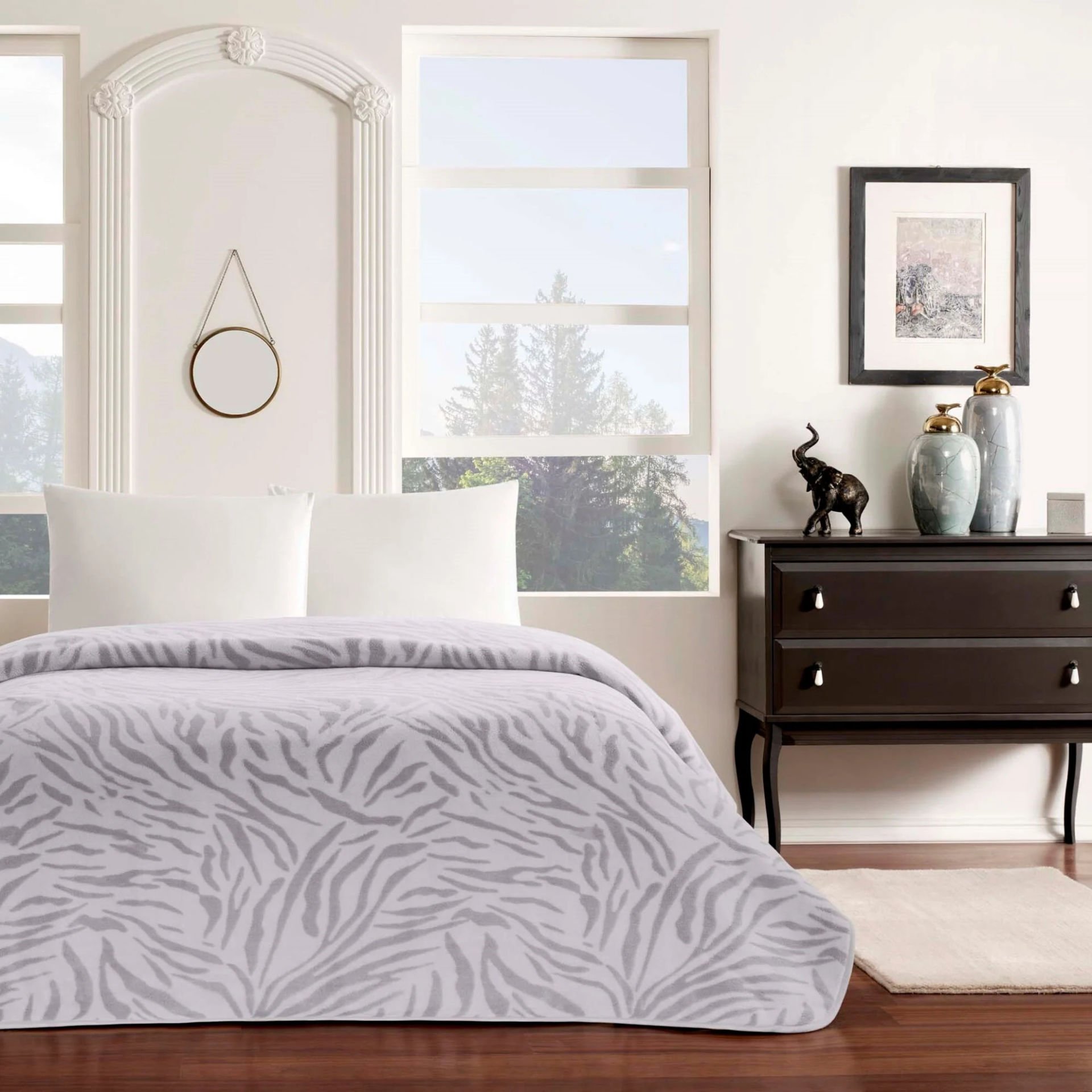 Taç Çift Kişilik Polyester Battaniye Zoe Gri