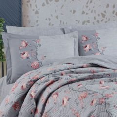 Hobby Poplin Çift Kişilik Kapitone Nevresim Takımı Benita Gri