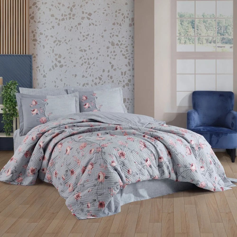 Hobby Poplin Çift Kişilik Kapitone Nevresim Takımı Benita Gri