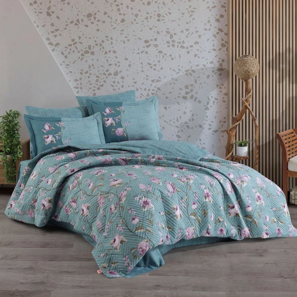 Hobby Poplin Çift Kişilik Kapitone Nevresim Takımı Benita Yeşil