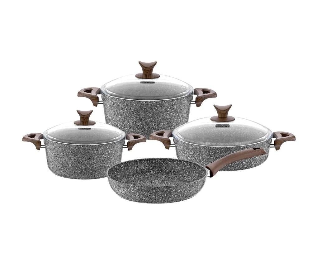 Taç Granit Plus 7 Parça Tencere Seti Ahşap Sap Gri 3113