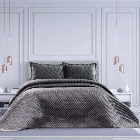 Nubuk Çift Kişilik Yatak Örtüsü Takımı -Antrasit