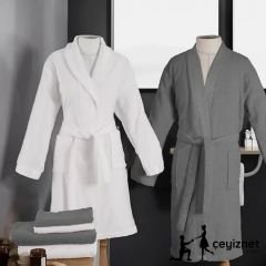 Özdilek Aile Bornoz Seti elissa Gri Beyaz