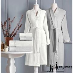 Özdilek Aile Bornoz Seti Ditsy Gri Krem