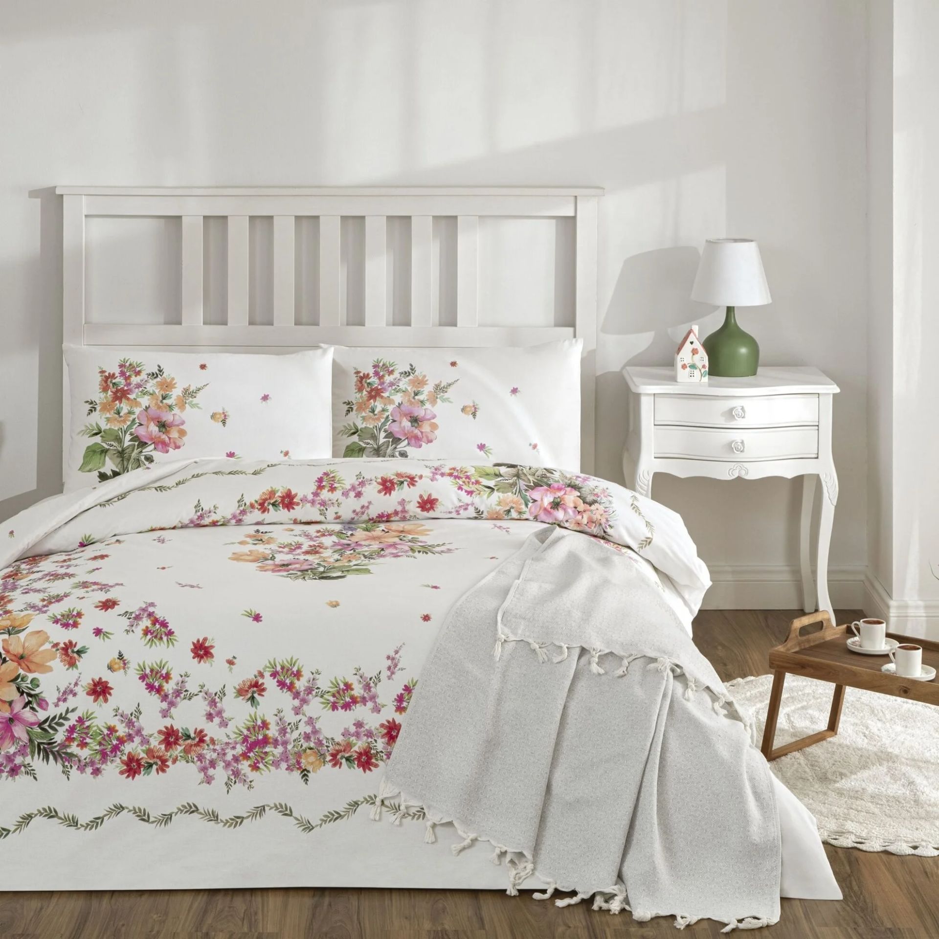 Taç Petunia Ranforce Çift Kişilik Throwlu Nevresim Takımı Pembe