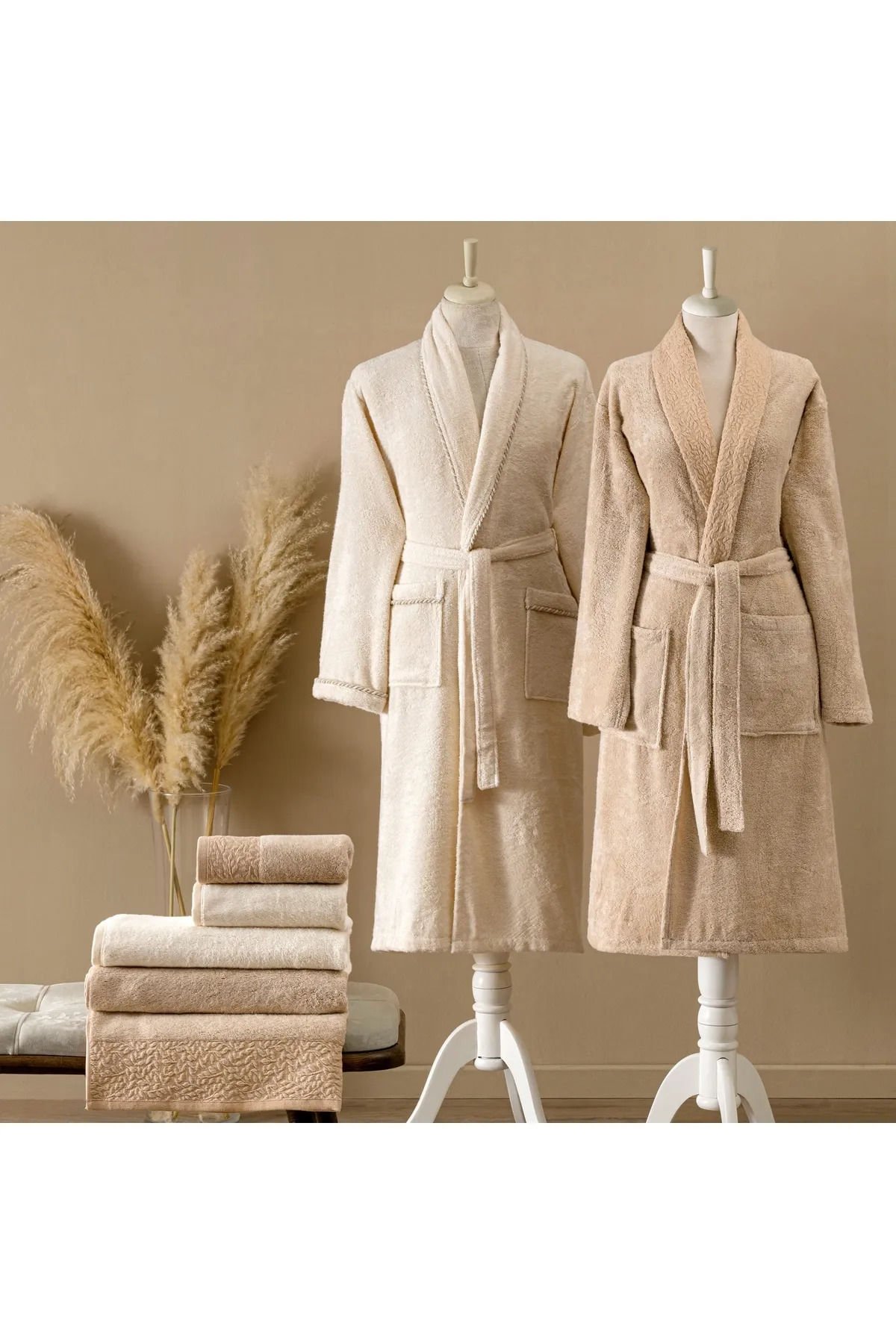 Tac Vısta Bambu Aile Bornoz Seti Bej