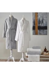 Tac Vısta Bambu Aile Bornoz Seti Beyaz-Gri