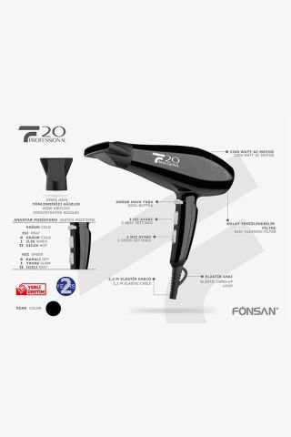 Fönsan F20 Professional 2200 W Siyah Fön Makinası
