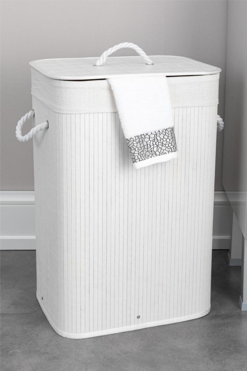 Bambu Katlanabilir Dikdörtgen Kirli Sepeti Beyaz 40x30x60-cm