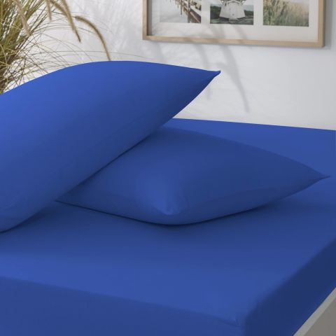 Taç Ranforce Lastikli Çarşaf Seti Saks çift Kişilik