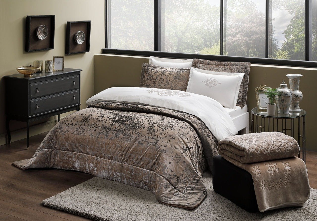 Taç Delfina Camel 10 Parça Zarif Düşler Çeyiz Paketi-Yatak Örtüsü Seti