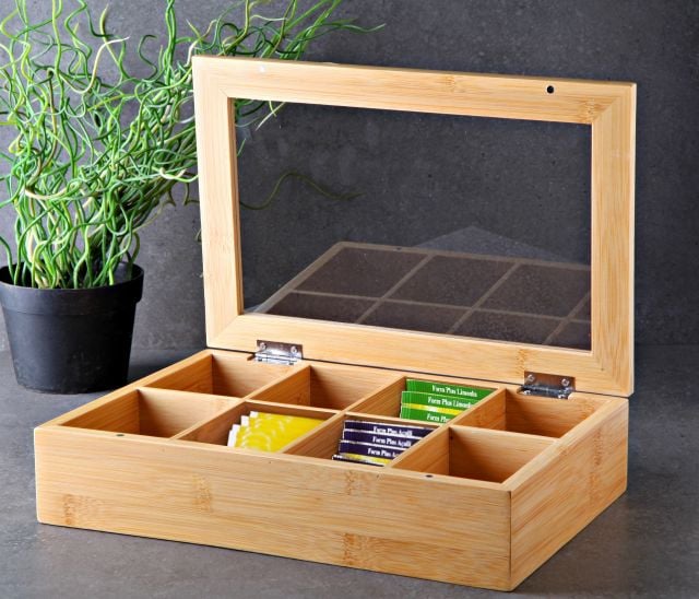 Bambu Çay Kutusu – 8 Bölmeli Kapaklı Bitki Çayı Saklama Kabı