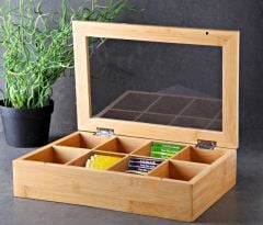 Bambu Çay Kutusu – 8 Bölmeli Kapaklı Bitki Çayı Saklama Kabı