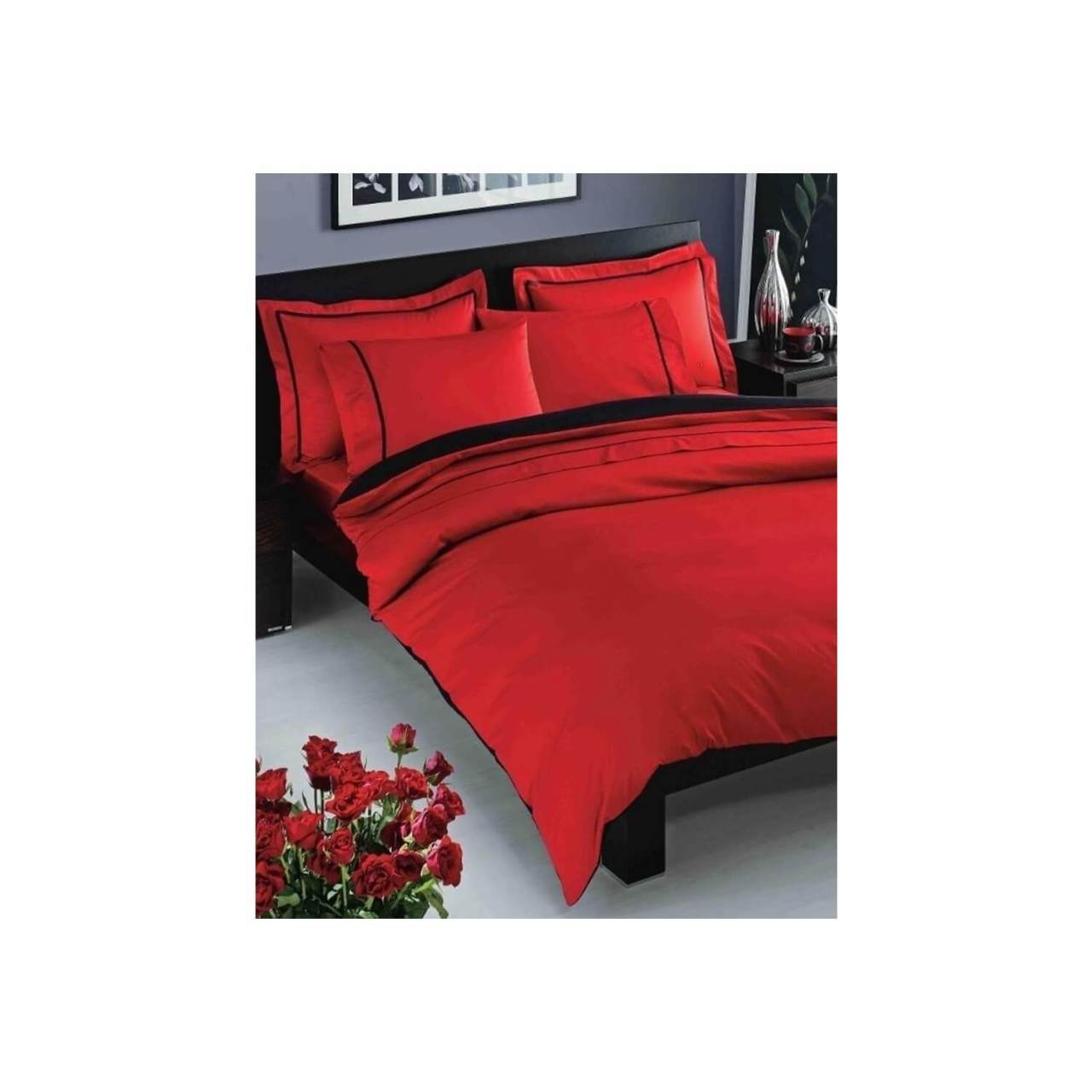 Taç Saten delüx Prestige Kırmızı Çift Kişilik Nevresim Takımı