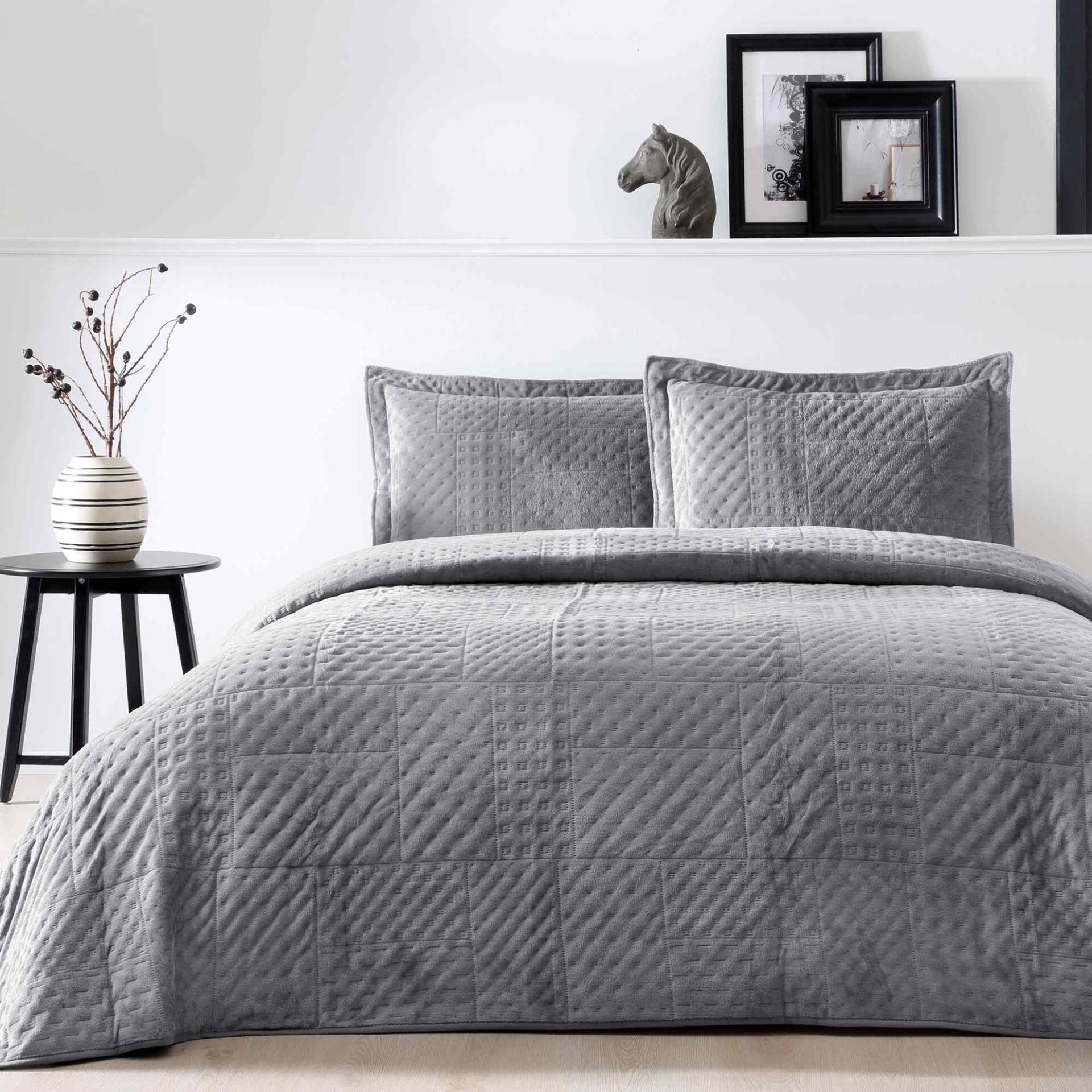 Taç Alvin Yatak Örtüsü Seti Çift Kişilik Antrasit