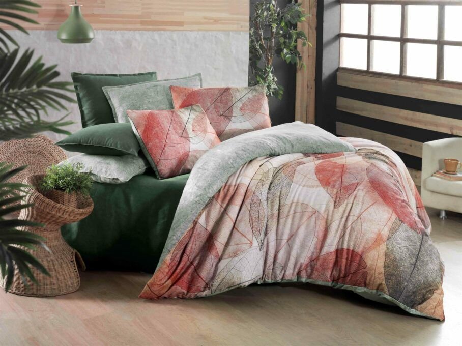 Sarev Gamora Yeşil Flanel Nevresim Takımı Çift Kişilik 2 Yastık Düz Çarşaf