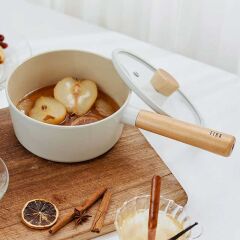 Fika Alüminyum Döküm Cam Kapaklı  Sos Tenceresi 18 Cm Bej