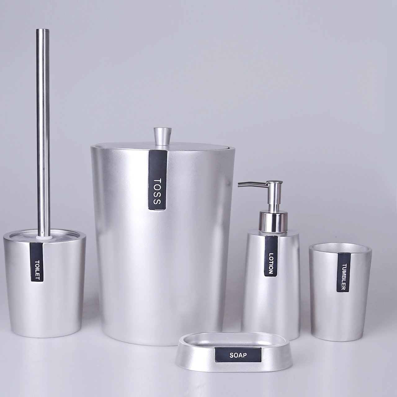 By Selim Troy Gümüş Siyah 5 Parça Banyo Seti Takımı