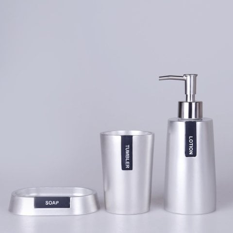 By Selim Troy Gümüş Siyah 5 Parça Banyo Seti Takımı
