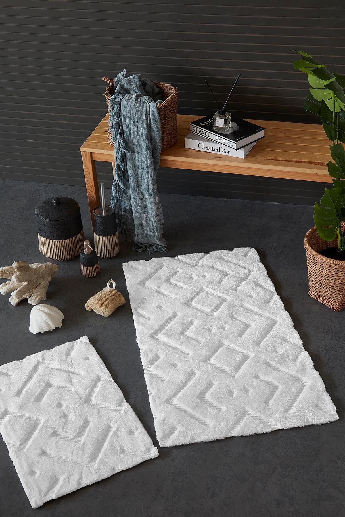 HCW Plaid Pamuk Paspas Seti Ekru / 40x60-60x100 cm