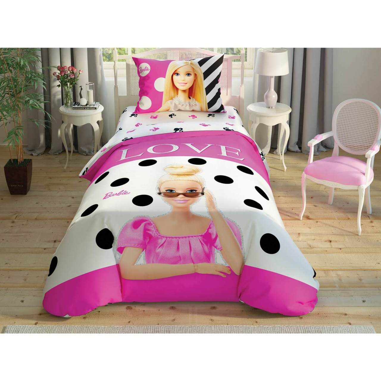 Taç Lisanslı Barbie Glitter Tek Kişilik Nevresim Takımı