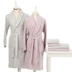 Özdilek Aile Bornoz Seti Pastoral Lila - Gri